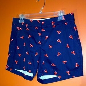 J. Crew Navy Blue Shorts Red Lobster Print Nautical Coastal Preppy Resort Yacht